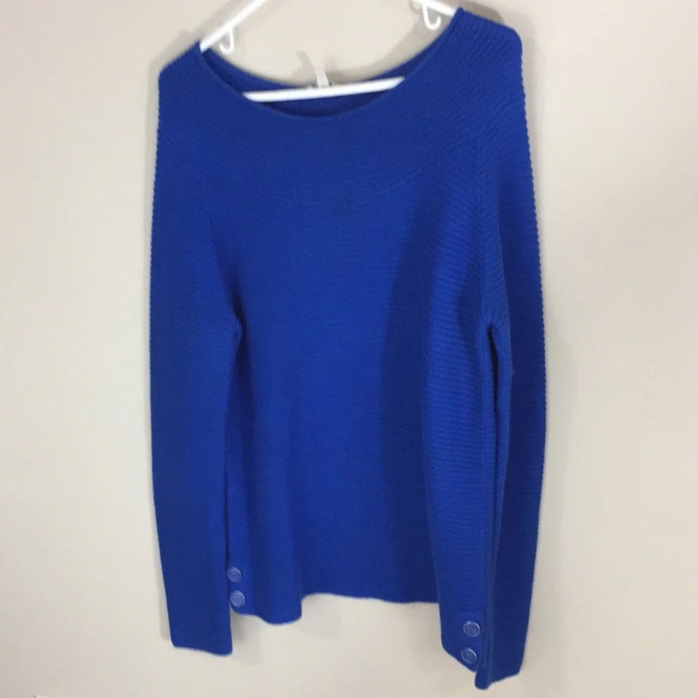 Talbots Factory Blue Rib Knit 100% Cotton Sweater Size Medium